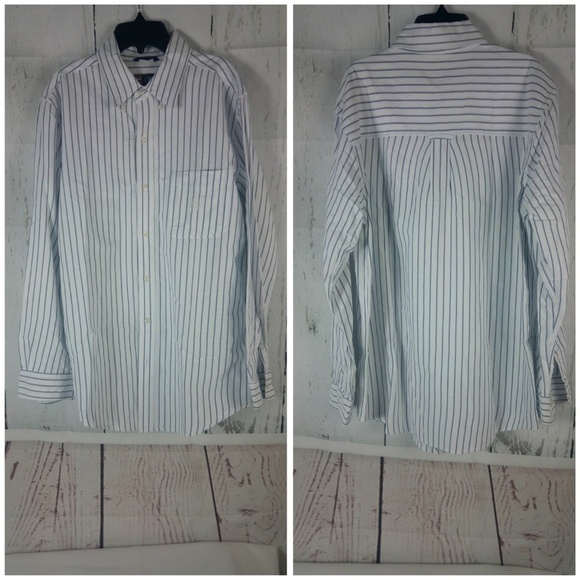 Chaps White Blue Striped Button Down Shirt M - Picture 8 of 8
